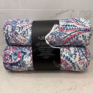 New! 2 Lauren Ralph Lauren Indoor Outdoor Bolster Decorative Pillows Blue/Pin…
